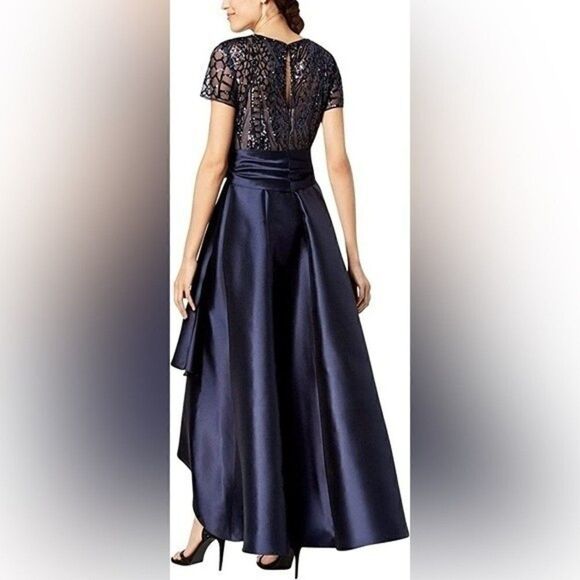 R&M Richards Women's Size Short Sleeve Sequin-Embellished High-Low Gown - Picture 3 of 12